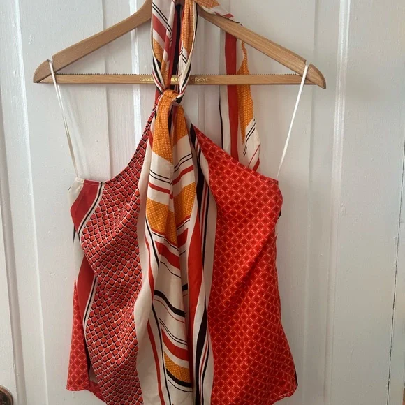 Banana Republic Red and Cream Patterned Halter Camisole with Scarf Tie - Picture 1 of 5